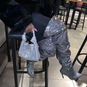 Sparkly Sequin Thigh High Boots